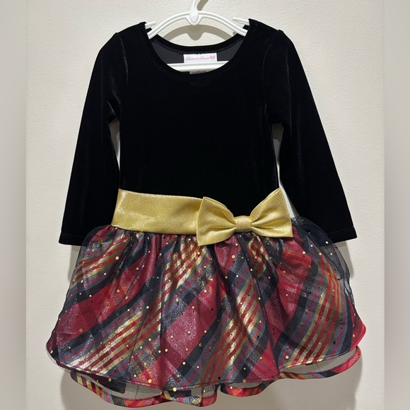 Bonnie Jean Christmas Winter Plaid Metallic Hipster Dress - Picture 1 of 10